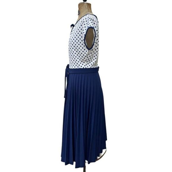 Vintage Blue Polka Dot 60s Large Dress - Picture 4 of 10